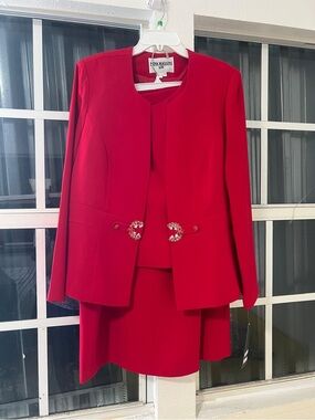 Nina Massini Women's Red Skirt Suit with Decorative Buckles